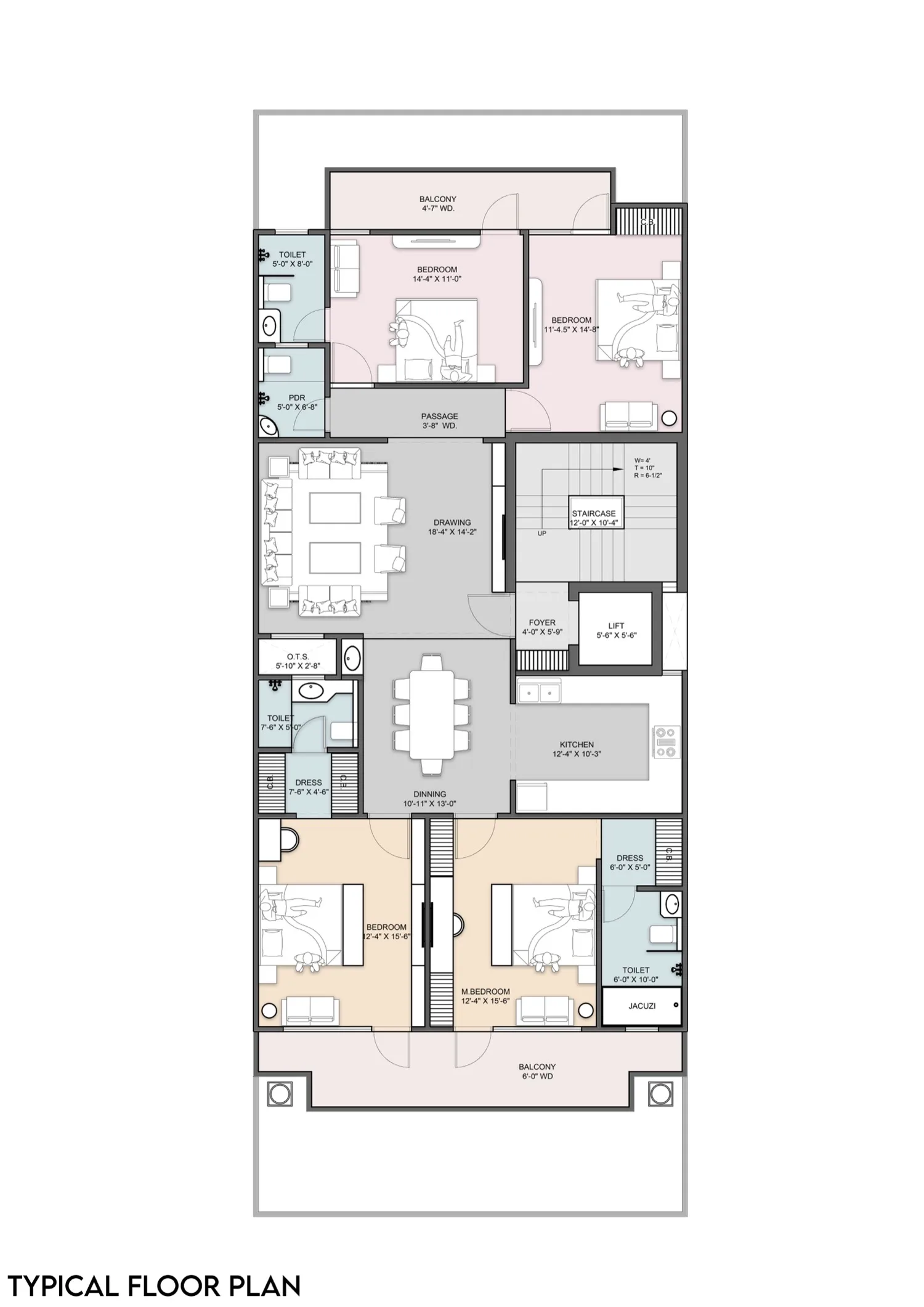 Approved 4 BHK floor plan — Golden Avenue Haridwar, 9.70 × 25.00 m